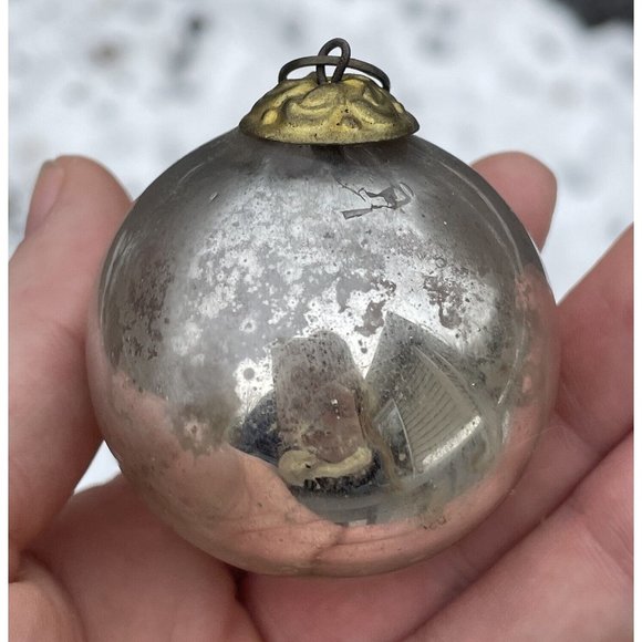 2" Antique Silver Kugel Mercury Glass Christmas XMAS Tree Ornament Germany - Picture 10 of 12